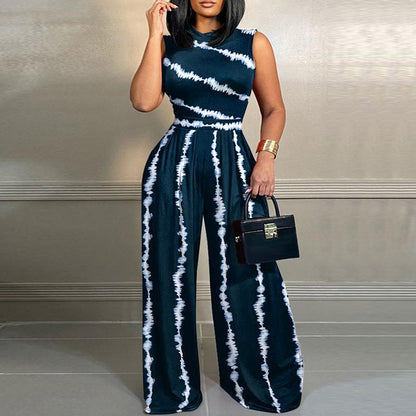 Plus Size Women Sleeveless Stand Collar Straight Fit Jumpsuit