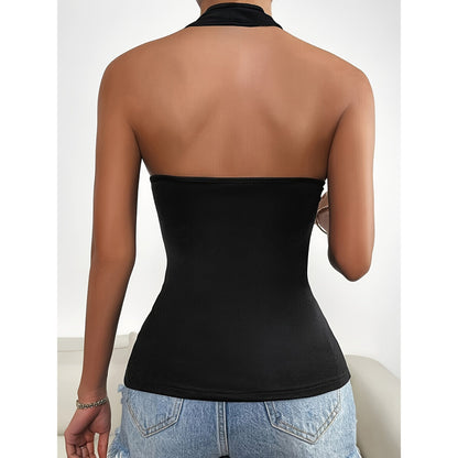 Shirt Women Summer Halter Slim Fit Zipper Tight Top