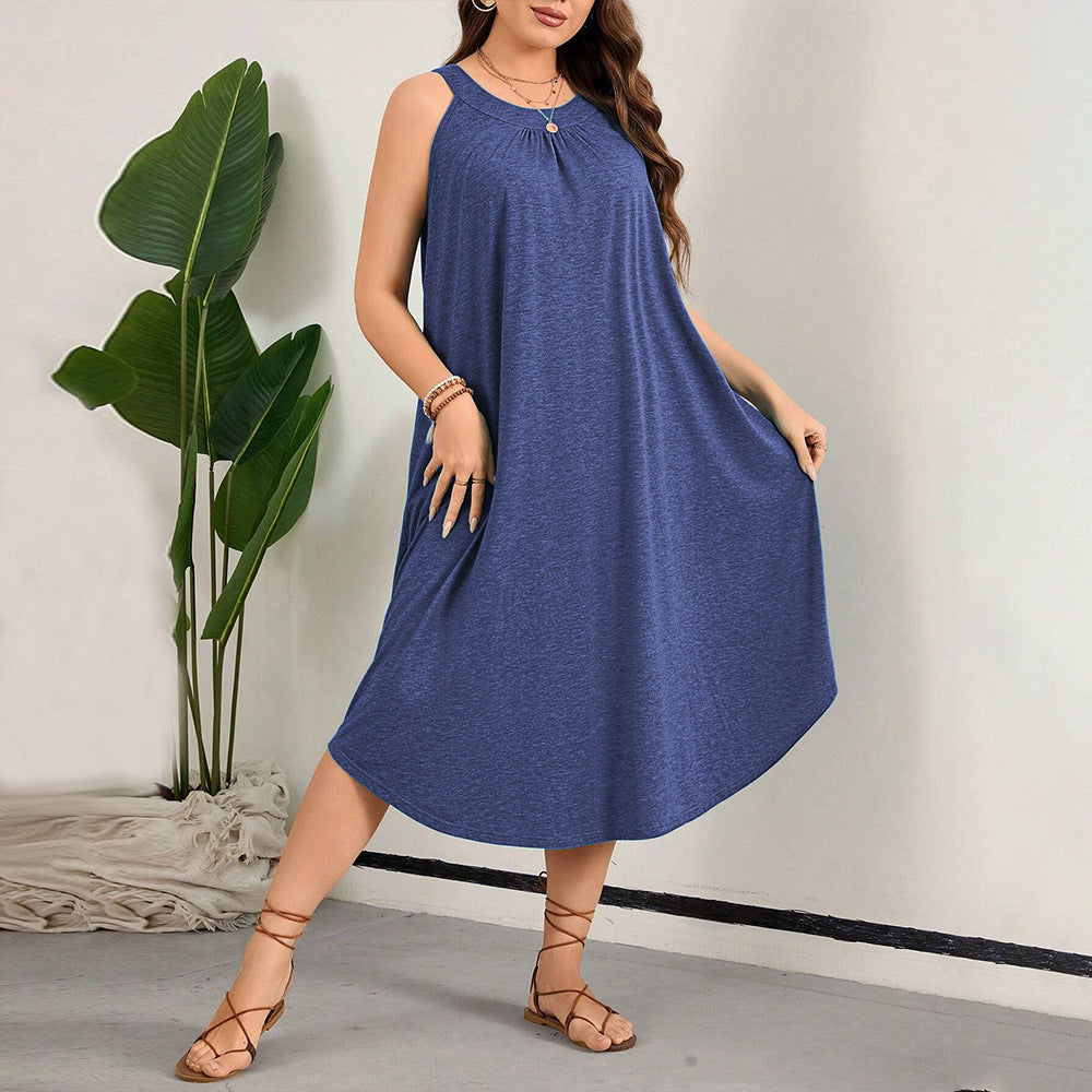 Plus Size Women Sleeveless Beach Dress Seaside Holiday Casual Dress for Women