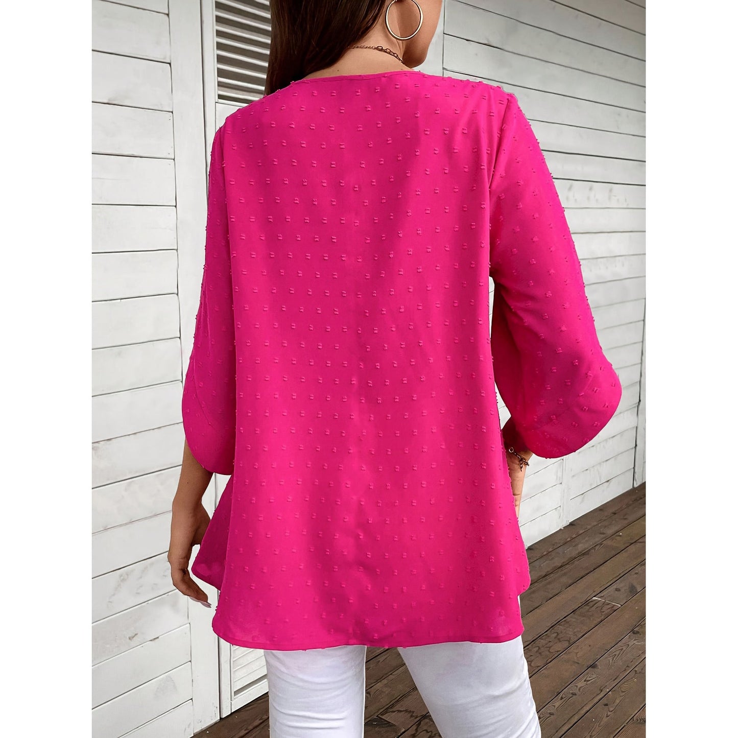 Shirt Women Spring Elegant Solid Color Round Neck Sleeves Top